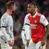 Jordan Henderson and Gabriel interviewed by referee following on-pitch feud